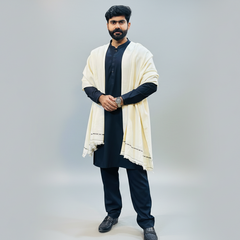 Pure Wool Shawl For Men - Off White - Elegant Drape Style
