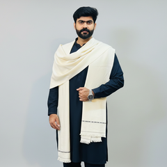 Pure Wool Shawl For Men - Off White - Front Drape View